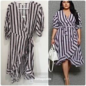 Umgee Ruffle Boho Mod Wrap Dress Feminine Puff Sleeve Asymmetrical Shabby Chic